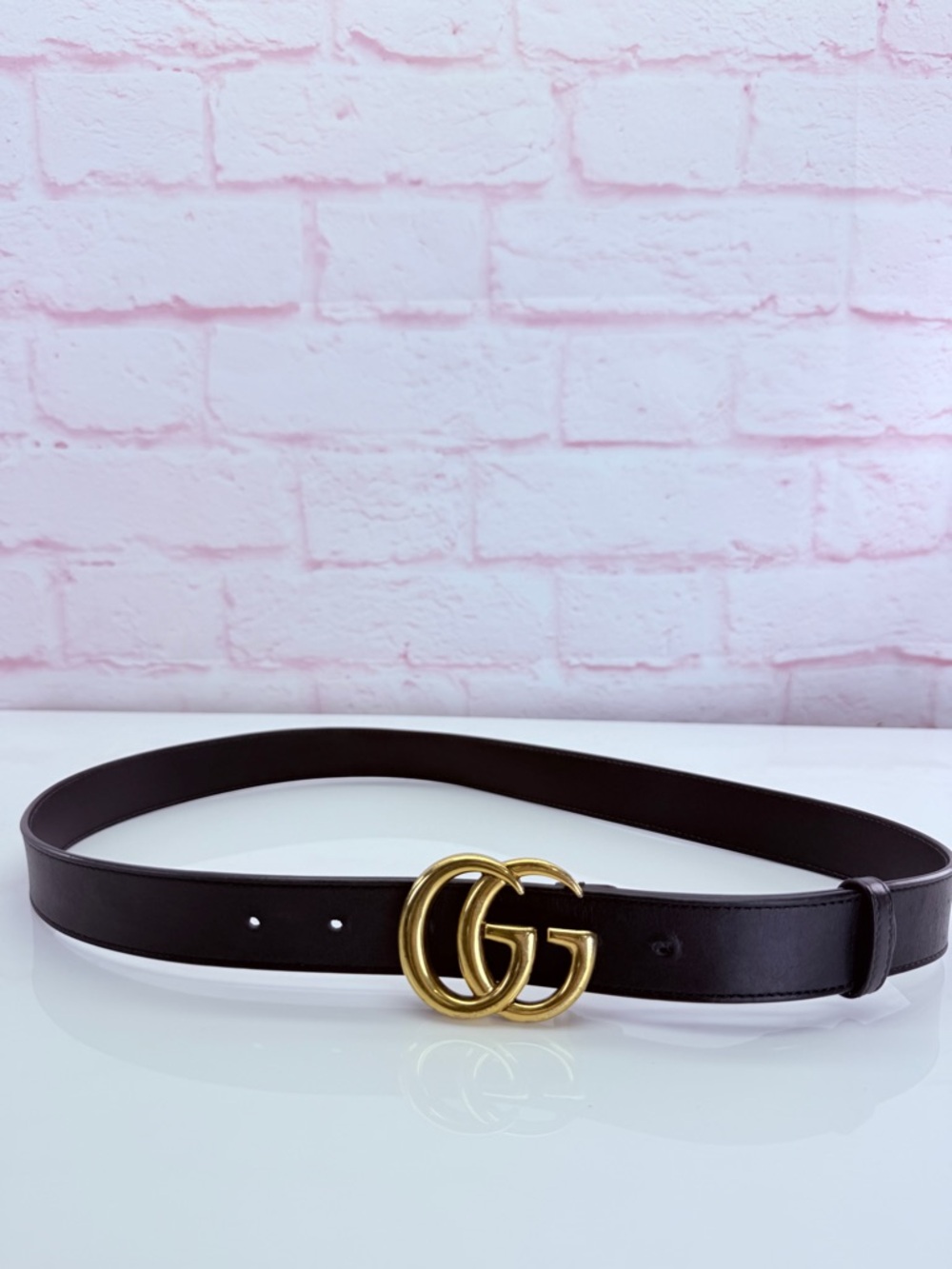 Gucci Slim Leather Marmont Gg Double Mens Belt Black 90/36” 414516